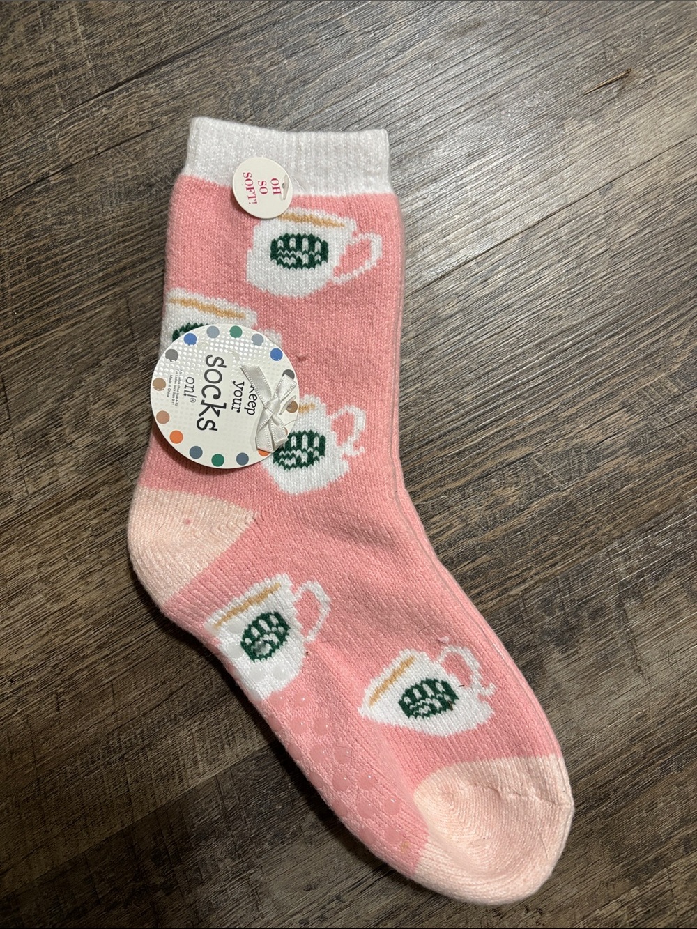 Cozy Pink Coffee Cup Crew Socks - Women